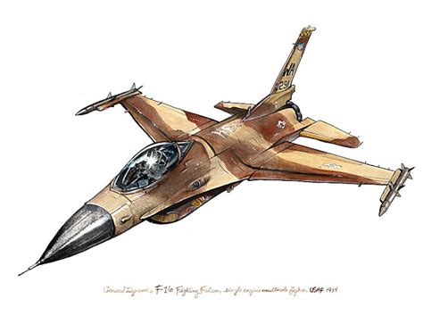 F 16 Fighting Falcon Classic Watercolor Print 8x10 Etsy