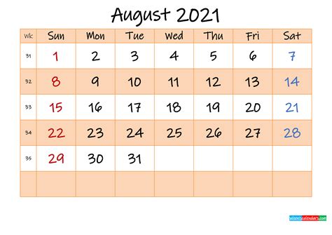 Editable August 2021 Calendar Template K21m488 Free Printable