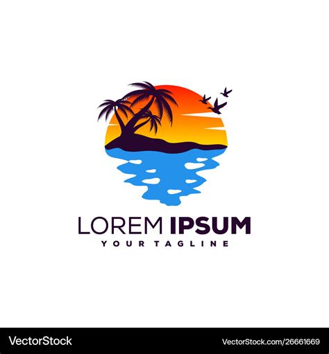 Awesome Sunset Beach Logo Design Royalty Free Vector Image