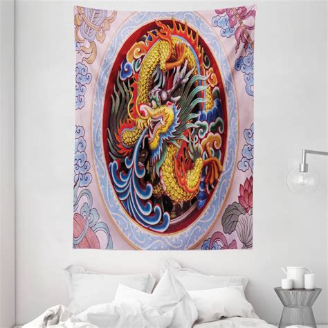 Dragon Tapestry Chinese Dragon With Horns Mane And Claws Flower