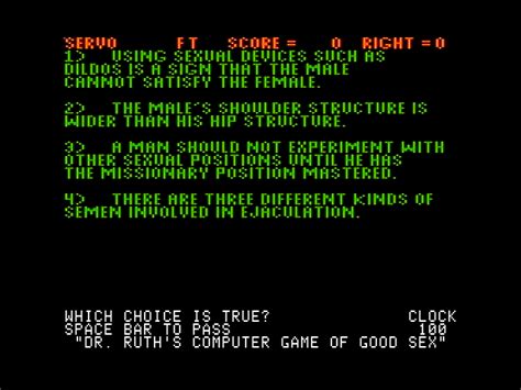 Screenshot Of Dr Ruths Computer Game Of Good Sex Apple Ii 1986