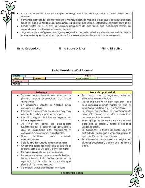 FICHA DESCRIPTIVA DEL ALUMNO PRESCOLAR 14 Fichas Descriptivas Por