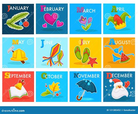 Vector Calendar With Cartoon Seasonal Symbols Stock Vector