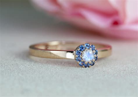 Dalicate Rose Gold Moonstone and Sapphire Ring, Moonstone ...