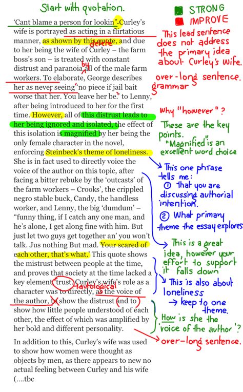 For example, i just saw the most popular movie of the year. Of Mice and Men - Character Paragraphs: Annotated Drafts ...