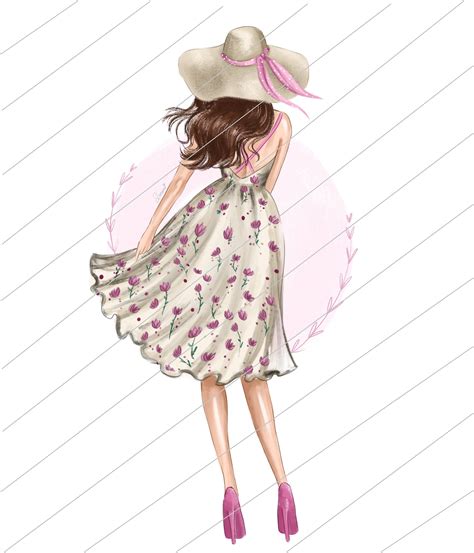 Spring Girl Illustration Clipart Fashion Girl In A Dress Etsy Uk