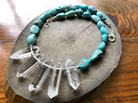 Turquoise Necklace Crystal Necklace Turquoise And Quartz Point