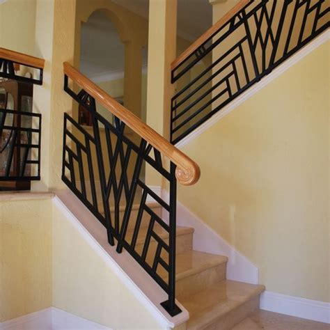 Custom Made Art Deco Railing Wood Railings For Stairs Interior Stair