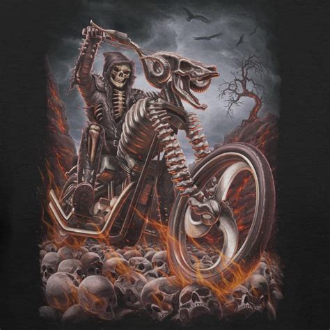 A skeleton riding a motorcycle near the cemetery and scares people who walk nearby. Beware of Walkers - T-Shirt - Teelocity Shirts