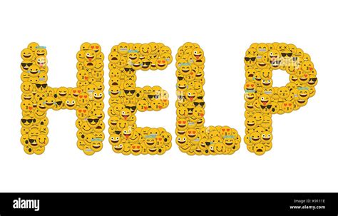 The Word Help Written In Social Media Emoji Smiley Characters Stock