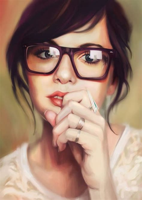 Illustrations Girls With Glasses Digital Painting Portrait Glasses