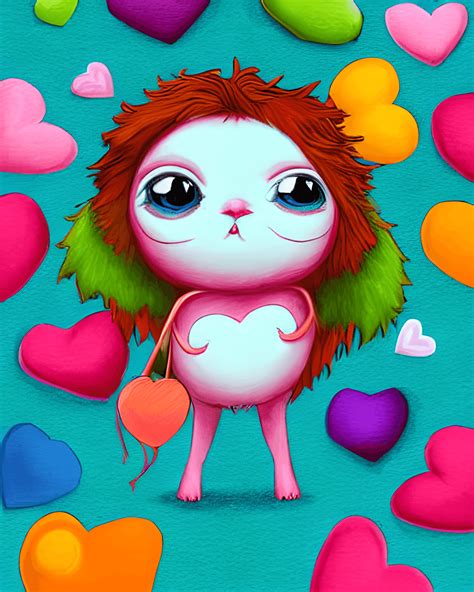 Cute Fluffy Valentines Day Love Monster · Creative Fabrica