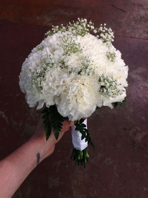 Bridal Bouquet White Carnations Babies Breath All White Wedding