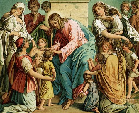 Jesus Blessing Little Children New Testament Bible Painting By English