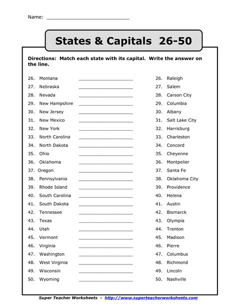 50 States And Their Capitals Worksheet My Xxx Hot Girl