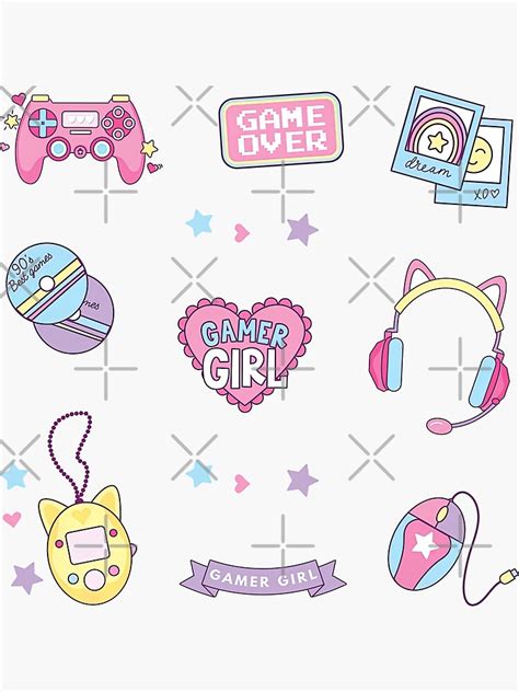 Gamer Girl Aesthetic Stickers Pack Gamer Girl Kawaii Elements Set