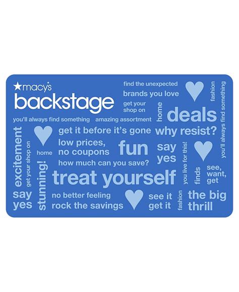 We are the #1 trusted mobile gift card app where you can easily upload, buy, and redeem gift cards in stores or online. Macy's Backstage E-Gift Card & Reviews - Gift Cards - Macy's