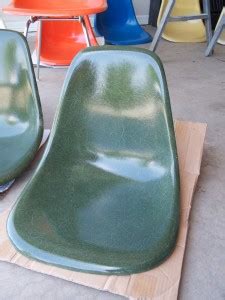 One chair has a stain. Eames Fiberglass Shell Chair Restoration - Part 1