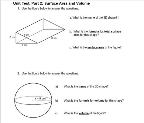 Unit 11 Volume And Surface Area Answer Geometry Worksheets Surface