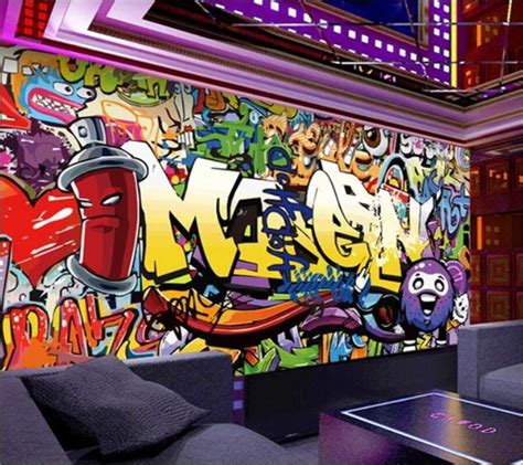 Beibehang Custom Wallpaper 3d Mural Fashion Letters Graffiti Bar Ktv