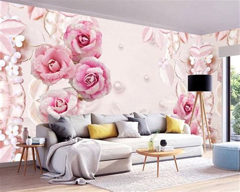 Beibehang Custom Wallpaper 3d Pink Rose Relief Wallpaper Living Room