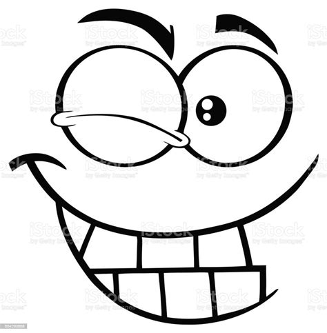 Black And White Winking Cartoon Funny Face With Smiling Expression