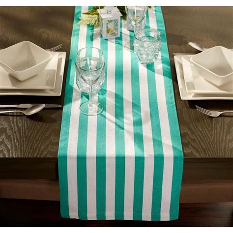 Dii Cabana Stripe Tropical Turquoise Table Runner In The Table Covers