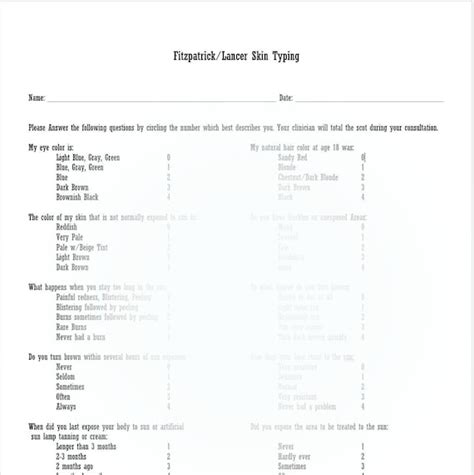 Printable Fitzpatrick Skin Type Test Etsy