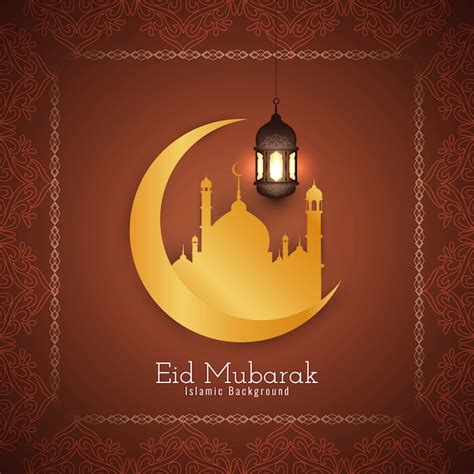 Free Vector Beautiful Eid Mubarak Religious Card With Golden Moon