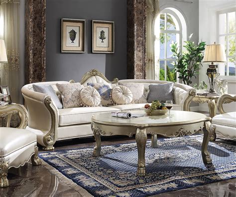 Luxury Vintage Bone White And Pu Dresden Grand Sofa 58170 Acme