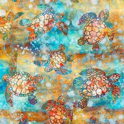 QT Fabrics Sea Turtles Fabric Print Etsy In 2021 Aqua Fabric