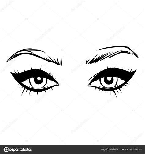 vector hand drawn beautiful female eyes with long black eyelashes and brows stock vector by