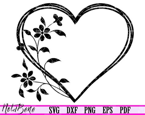 Floral Heart Svg Cut File Heart Frame Clipart Svg Floral Etsy