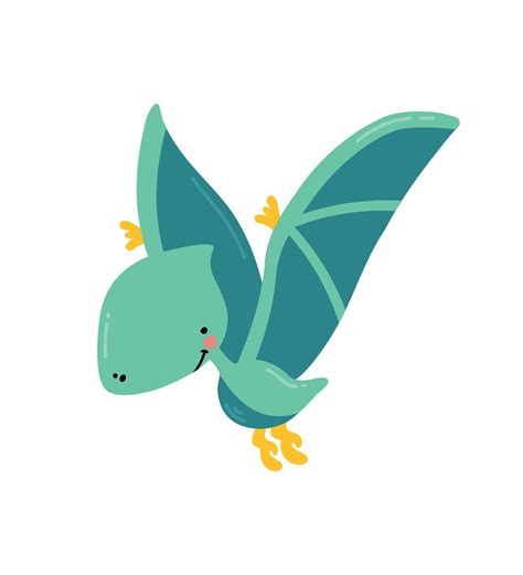 Cute Cartoon Flying Dinosaur Pterodactyl Funny Animal Character For