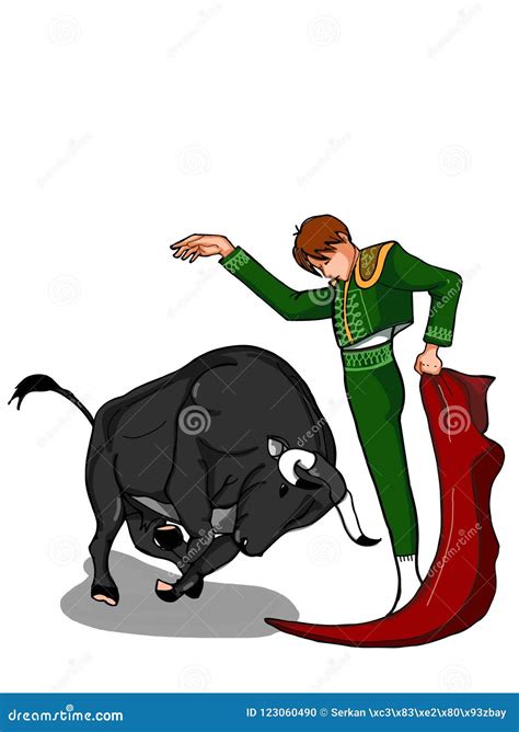 Bullfighter Matador Illustration And Bull Cartoon Drawing White