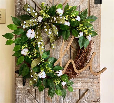 Greenery Wreath Front Door Wreath With Cotton Wreath For Front Door