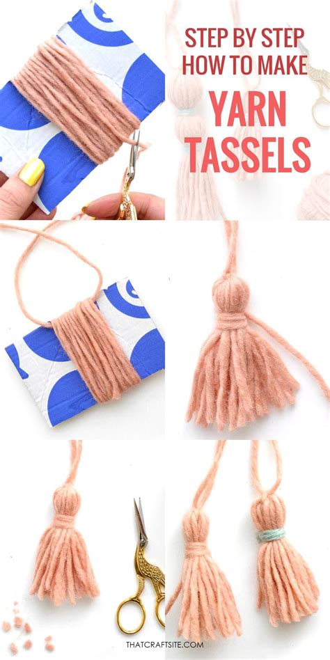 Collage Of Step By Step Images Making A Pink Yarn Tassel Text On Image