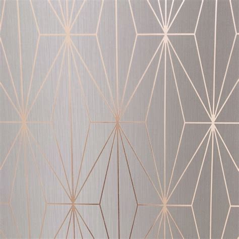 Kayla Metallic Geometric Wallpaper Grey Rose Gold Muriva
