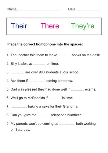 Homophones Their There Theyre Teaching Resources