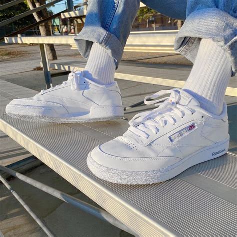 Mens Reebok Club C Athletic Shoe White Light Gray White Shoes Outfit White Sneakers