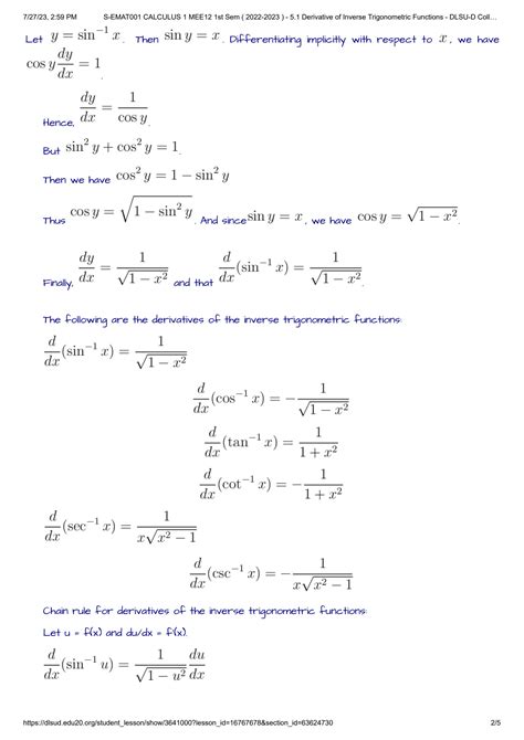 Solution Calculus 1 Derivative Of Inverse Trigonometric Functions