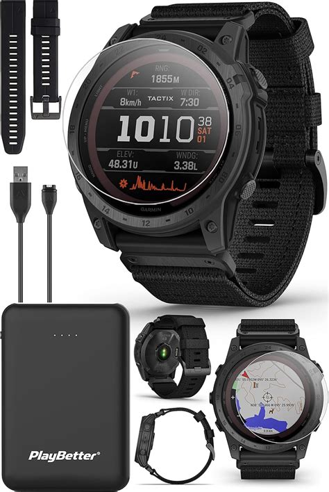 garmin tactix 7 pro solar ballistics premium gps tactical watch power bundle with black band