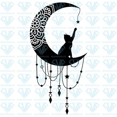 Mandala Cat Moon Svg Files For Silhouette Files For Cricut Svg Dxf Eps