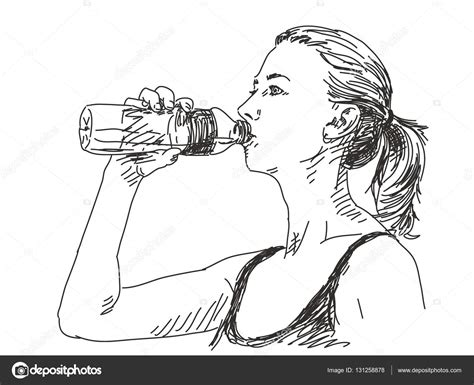 Drawing Of Drinking Water Sketch Of Woman Drinking Water — Stock