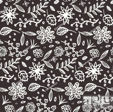 Monochrome Seamless Pattern With Cute Hand Drawn Doodle Flowers Stock