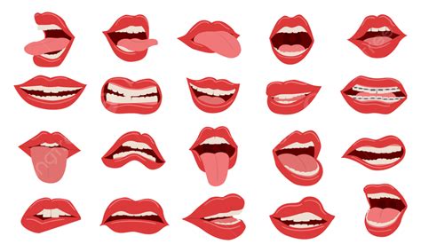 Gambar Kartun Mulut Bibir Lidah Gigi Wajah Vektor Montok Png Dan