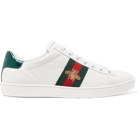 Gucci Ace Watersnake Trimmed Embroidered Leather Sneakers 515 Liked