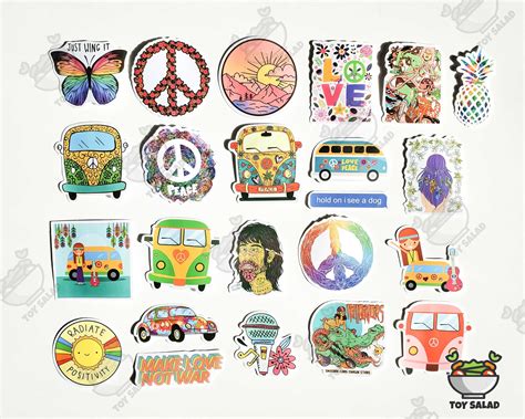 100 Pcs Hippie Theme Sticker Pack Peace Sticker Etsy