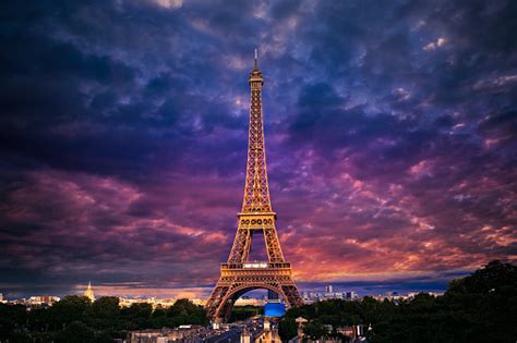 Eiffel Tower At Sunset Paris France Stock Photo Download Image Now