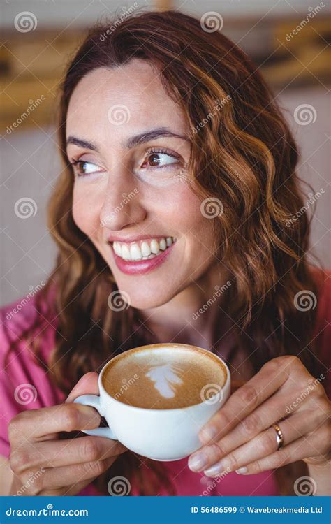 Pretty Brunette Having Cup Of Coffee Stock Image Image Of Caucasian Drink